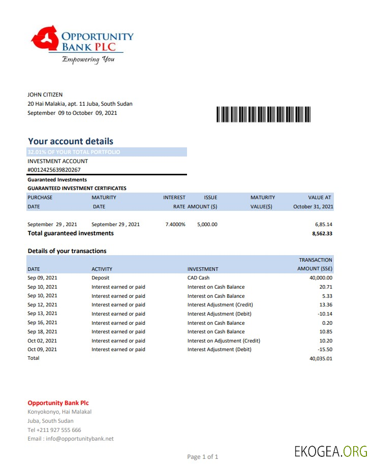 Banque d'opportunités du Soudan du Sud